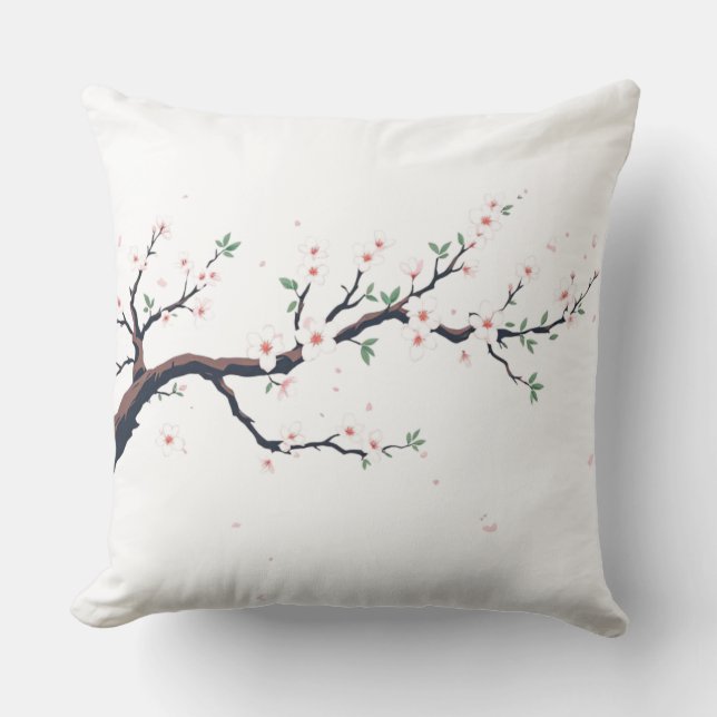 Minimal Japanese Tree Branch Throw Pillow (Front)