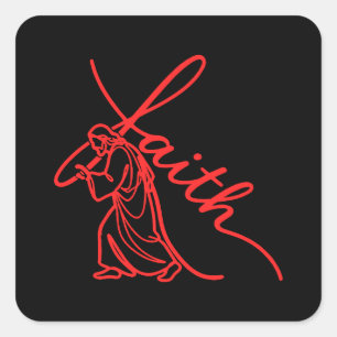 Minimal Jesus Carrying Cross of Faith Christian Square Sticker