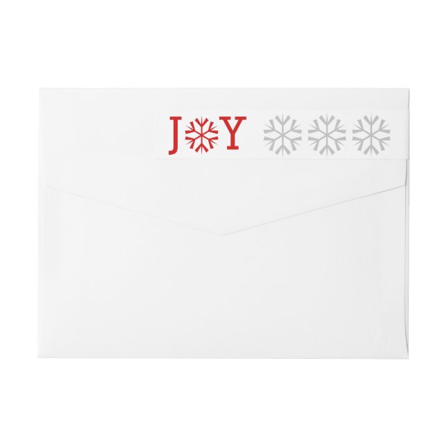 Minimal Joy and snowflake red, grey Christmas Wrap Around Label (Back)