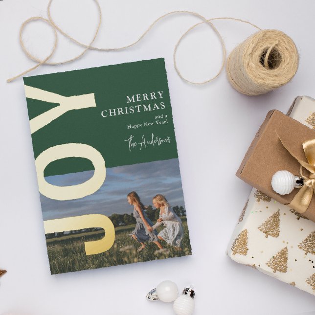 Minimal JOY Christmas Photo Real Gold Foil Holiday (Creator Uploaded)