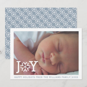 Minimal "joy" dusty blue Christmas holiday photo Card