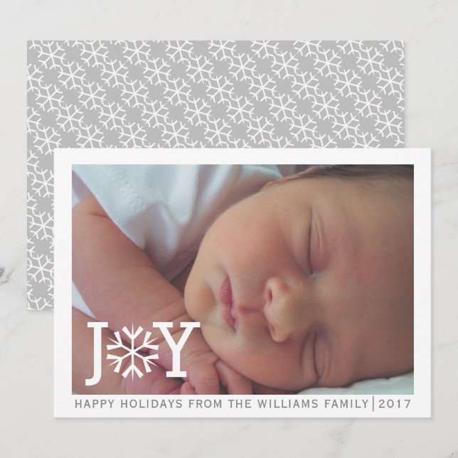 Minimal "joy" snowflake Christmas holiday photo Card (Front/Back)