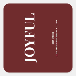 Minimal JOYFUL Deep Red Holiday Square Sticker