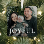 Minimal Joyful Family Photo Christmas  Metal Ornament<br><div class="desc">Minimal Joyful Family Photo Christmas Ceramic Ornament</div>