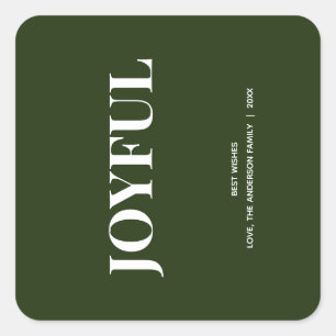 Minimal JOYFUL Forest Green Holiday Square Sticker