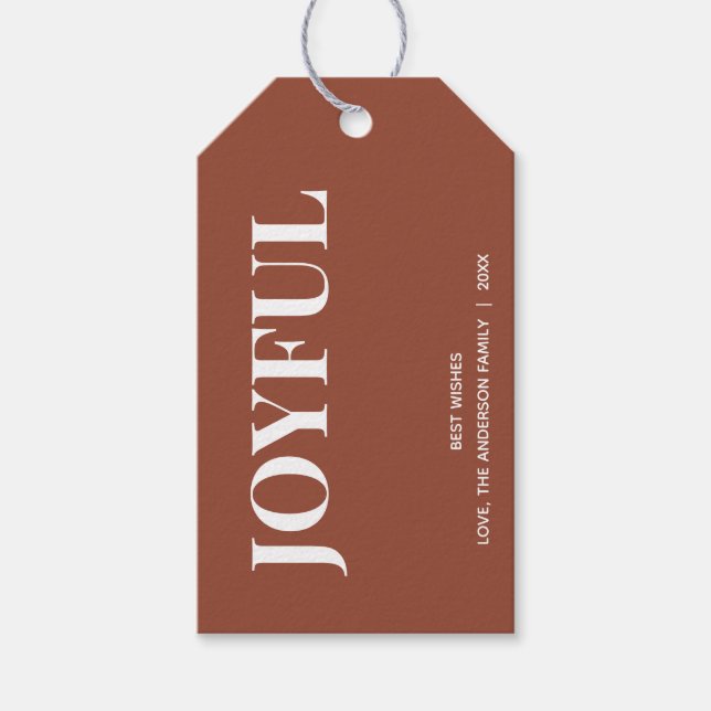 Minimal JOYFUL | Terracotta Holiday Gift Tags (Front)