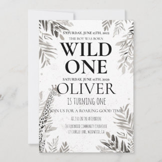 Minimal Jungle Wild One 1st Birthday Greenery Invitation