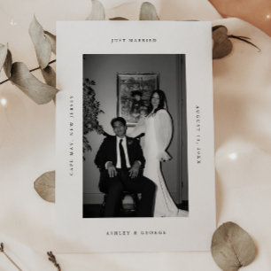 Minimal 'Just Married' Black White Photo Elopement Announcement