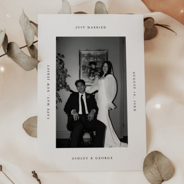 Minimal 'Just Married' Black White Photo Elopement Announcement (Creator Uploaded)