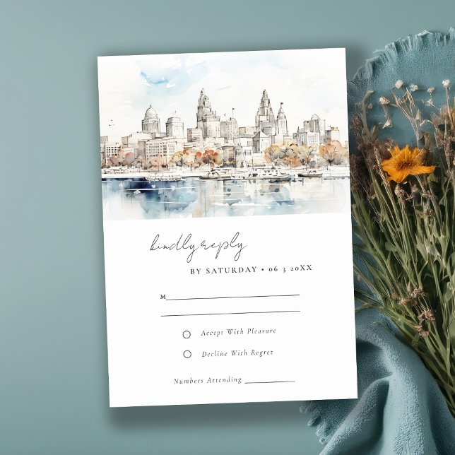 Minimal Kansas City Missouri Watercolor Wedding RSVP Card (Creator Uploaded)