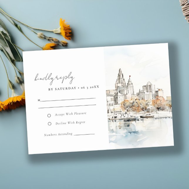 Minimal Kansas City Missouri Watercolor Wedding RSVP Card (Creator Uploaded)
