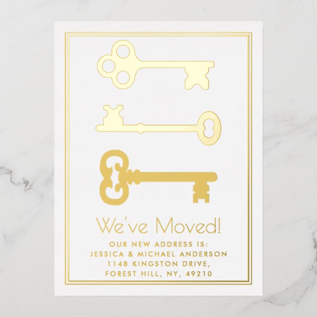 Minimal Key Change Of Address New Home Real Foil Invitation Postcard (Front)