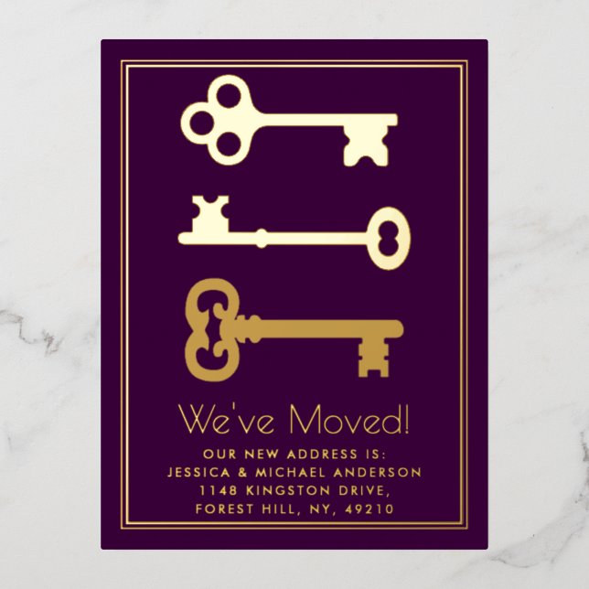 Minimal Key Change Of Address New Home Real Foil Invitation Postcard (Front)