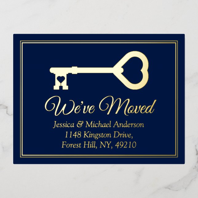 Minimal Key Change Of Address New Home Real Foil Invitation Postcard (Front)