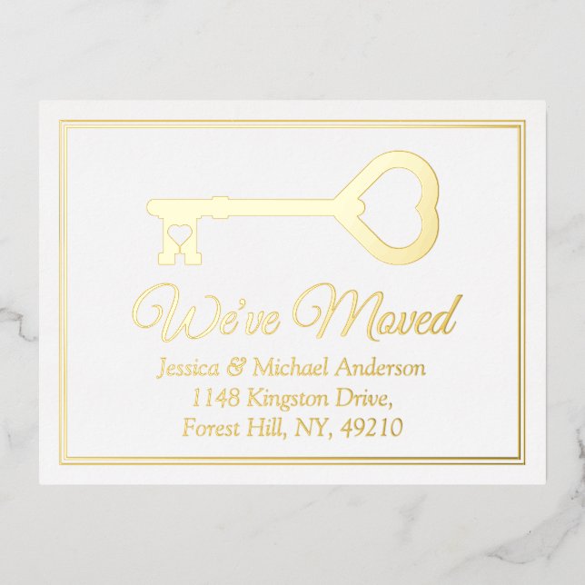 Minimal Key Change Of Address New Home Real Foil Invitation Postcard (Front)