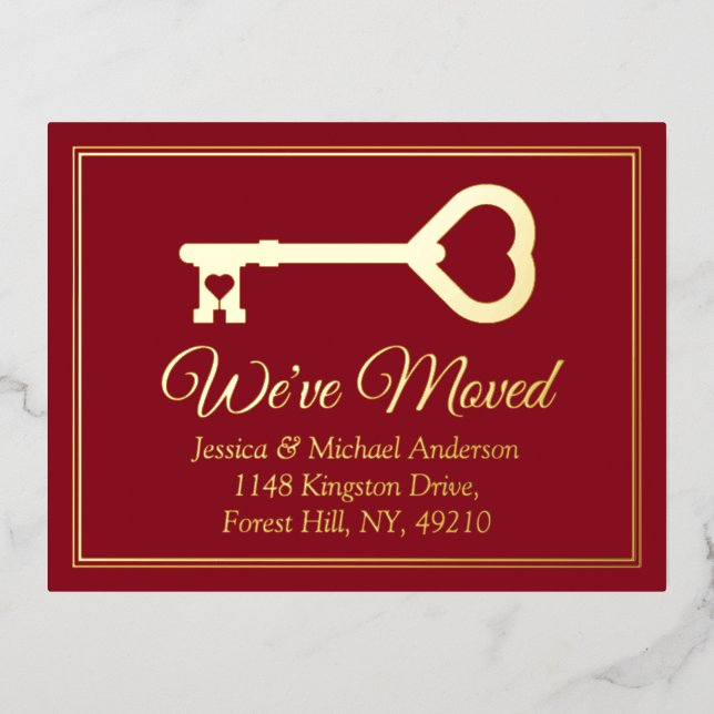 Minimal Key Change Of Address New Home Real Foil Invitation Postcard (Front)