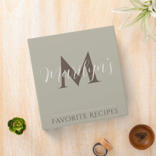 Minimal Khaki Script Monogram Recipe Cookbook Binder