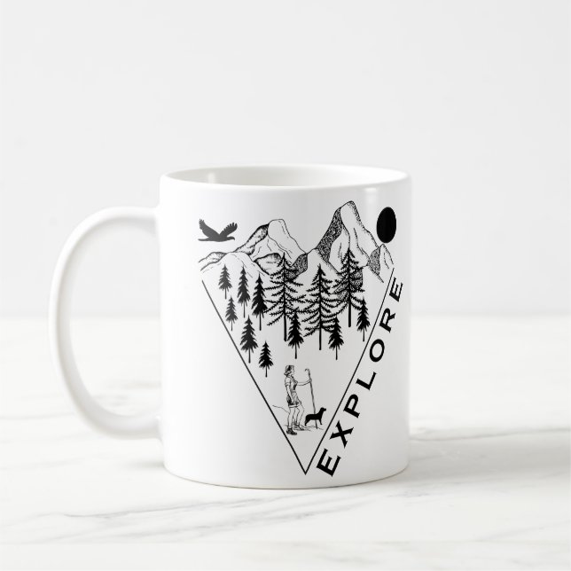 Minimal landscape pine trees forest coffee mug (Left)