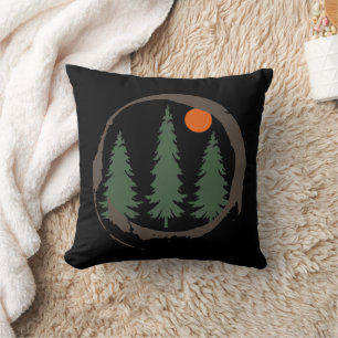 Minimal landscape pine trees forest throw pillow