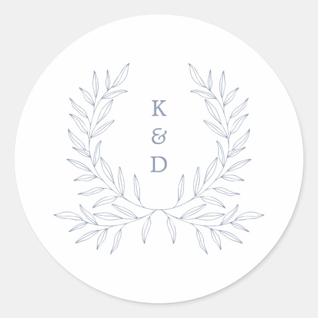 Minimal Laurel Formal Wedding Invitation K310 Blue Classic Round Sticker (Front)