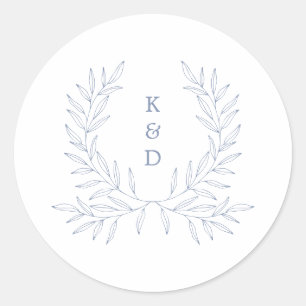 Minimal Laurel Formal Wedding Invitation K310 Blue Classic Round Sticker