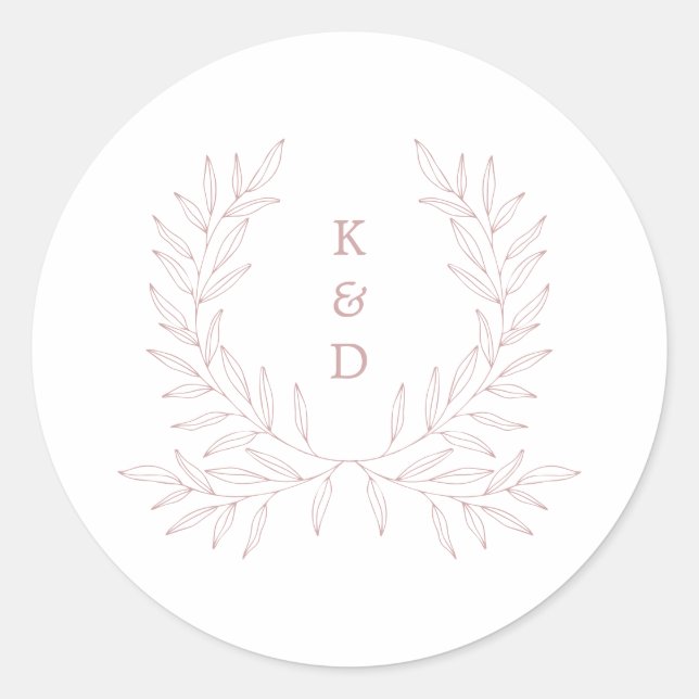 Minimal Laurel Formal Wedding Invitation K310 Rose Classic Round Sticker (Front)