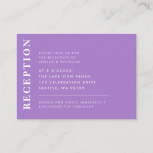 Minimal Lavender Modern Wedding Reception Enclosure Card
