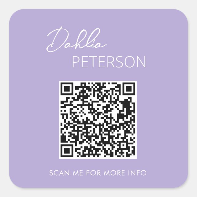Minimal Lavender QR Code Modern Business Square Sticker (Front)