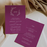 Minimal Leaf | Berry Purple All In One Wedding Invitation<br><div class="desc">This minimal leaf berry purple all in one wedding invitation is perfect for a boho wedding. The design features a simple greenery leaf silhouette in a romantic summer violet colour with minimalist bohemian garden style. Personalize with the first initials of the couple. Save paper by including the details on the...</div>