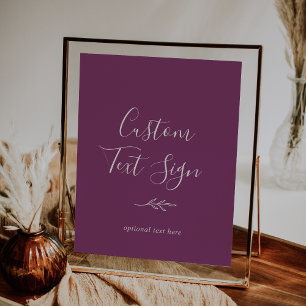 Minimal Leaf   Berry Purple Custom Text Sign