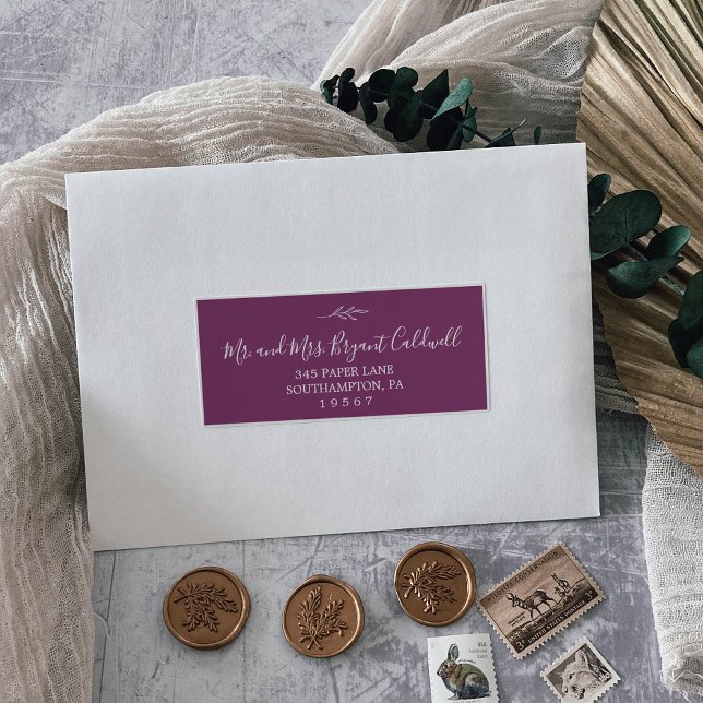 Minimal Leaf | Berry Purple Guest Address Labels (Creator Uploaded)