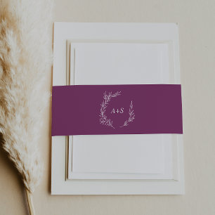 Minimal Leaf   Berry Purple Monogram Wedding Invitation Belly Band