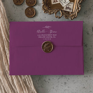 Minimal Leaf   Berry Purple Wedding Invitation Envelope