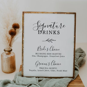 Minimal Leaf Black and White Signature Drinks Poster