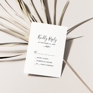 Minimal Leaf   Black and White Simple RSVP Card