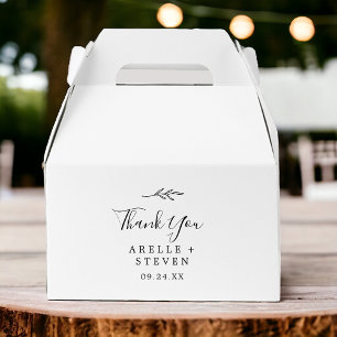 Minimal Leaf   Black and White Thank You Wedding Favor Box