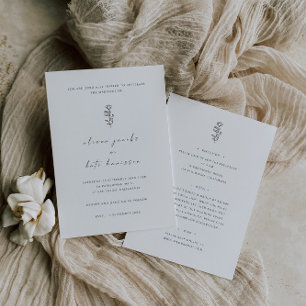 Minimal Leaf Black White Front & Back Wedding Invitation