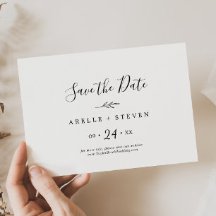 Minimal Leaf Black White Horizontal Save The Date