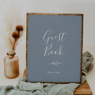 Minimal Leaf   Blue and White Guest Book Poster