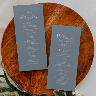 Minimal Leaf   Blue and White Wedding Program