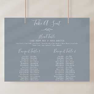 Minimal Leaf Blue Banquet Wedding Seating Chart