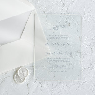 Minimal Leaf Blue Formal Simple Greenery Wedding Acrylic Invitations