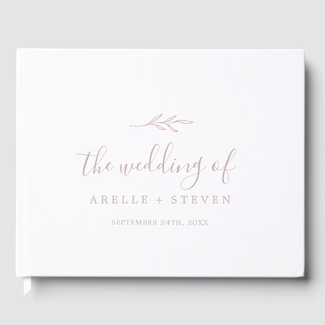 Minimal Leaf | Blush Pink Monogram Back Wedding Guest Book (Front)