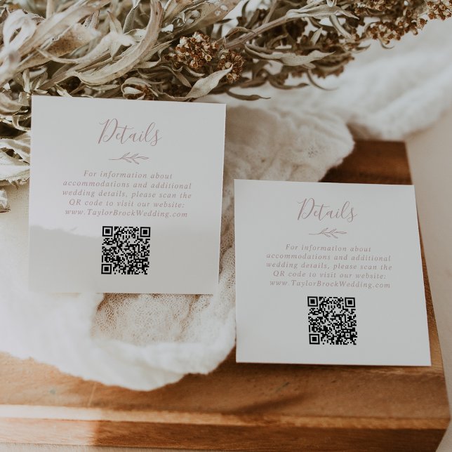 Minimal Leaf | Blush Pink QR Code Wedding Details Enclosure Card (Creator Uploaded)