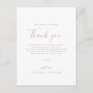 Minimal Leaf Blush Pink Thank You Reception Card