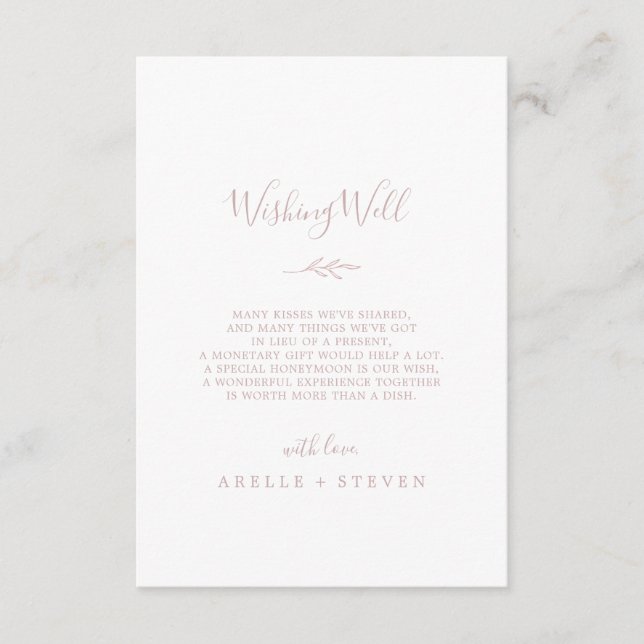Minimal Leaf Blush Pink Wedding Wishing Well Card (Front)