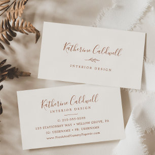 Minimal Leaf Boho Cream Business Card