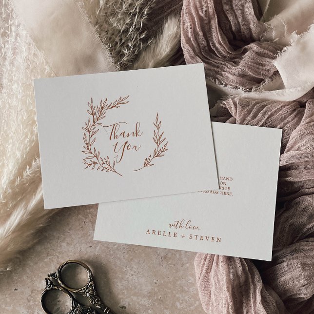 Minimal Leaf | Boho Cream Flat Thank You Card (Creator Uploaded)