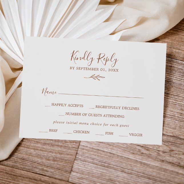 Minimal Leaf | Boho Cream Menu Choice RSVP Card (Creator Uploaded)