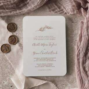 Minimal Leaf   Boho Cream Traditional Wedding Invitation